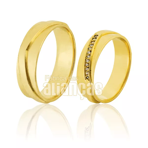 Alianças De Noivado e Casamento Em Ouro Amarelo 18k - FA-564 - Fábrica das Alianças