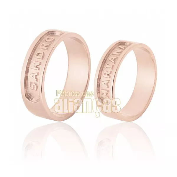 Aliança De Noivado e Casamento Em Ouro Rose - FA-567-R-10K - Fábrica das Alianças