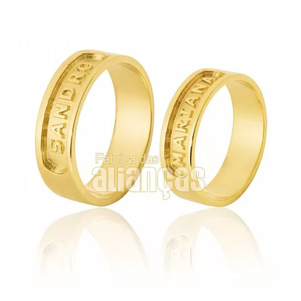 Alianças De Noivado e Casamento Em Ouro Amarelo 0,416 - FA-567-10K - Fábrica das Alianças