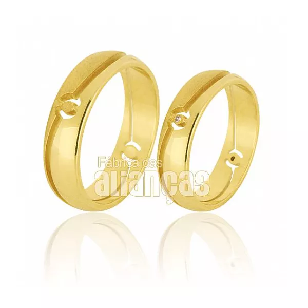 Alianças De Noivado e Casamento Em Ouro Amarelo 18k - FA-575 - Fábrica das Alianças