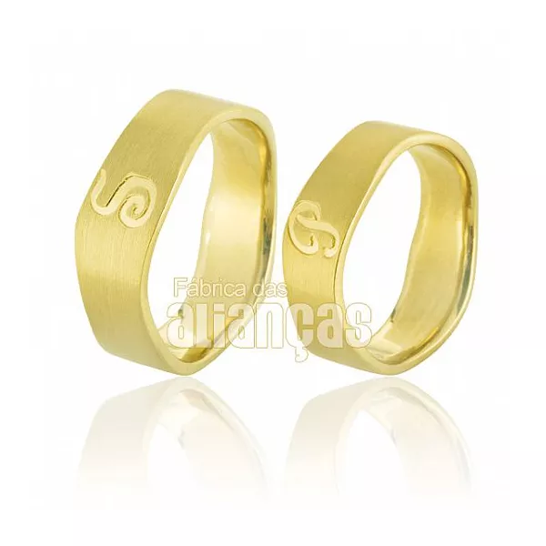 Alianças De Noivado e Casamento Em Ouro Amarelo - FA-585-10K - Fábrica das Alianças