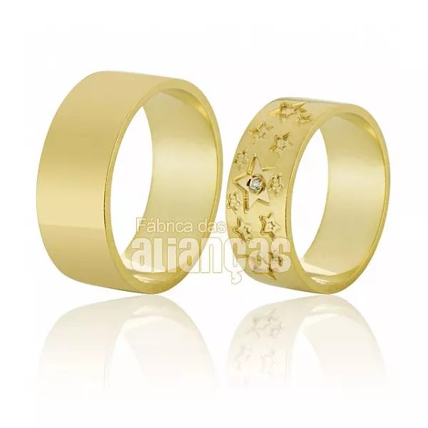 Alianças De Noivado e Casamento Em Ouro Amarelo 18k - FA-591 - Fábrica das Alianças