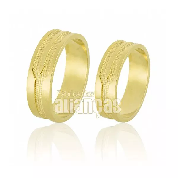 Alianças De Noivado e Casamento Em Ouro Amarelo 18k - FA-593 - Fábrica das Alianças
