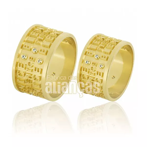 Alianças de Ouro 18k com Nomes - FA-594 - Fábrica das Alianças