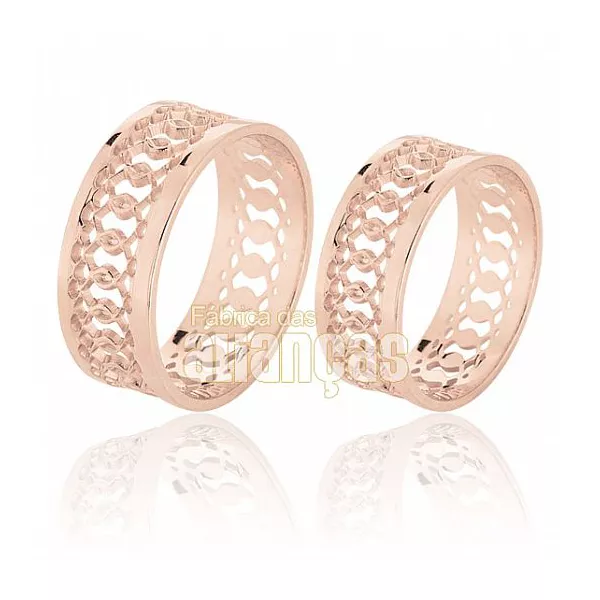 Aliança De Noivado e Casamento Em Ouro Rose - FA-610-R-10K - Fábrica das Alianças