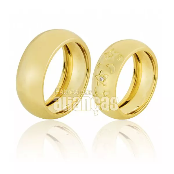 Alianças De Noivado e Casamento Em Ouro Amarelo 18k - FA-652 - Fábrica das Alianças