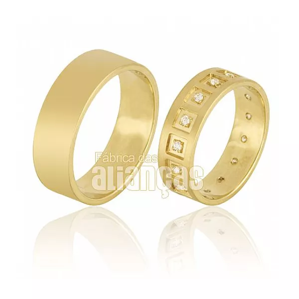 Alianças De Noivado e Casamento Em Ouro Amarelo 18k - FA-660 - Fábrica das Alianças