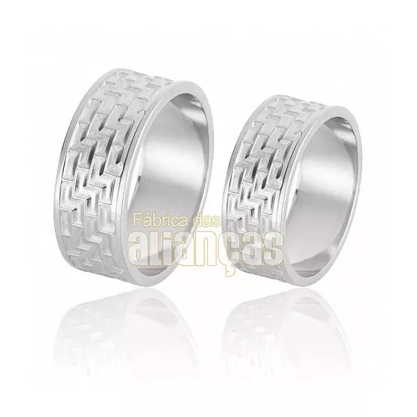 Aliança De Noivado e Casamento Em Ouro Branco 18k - FA-666-B - Fábrica das Alianças