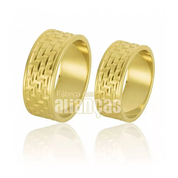 Alianças De Noivado e Casamento Em Ouro Amarelo 18k - FA-666 - Fábrica das Alianças