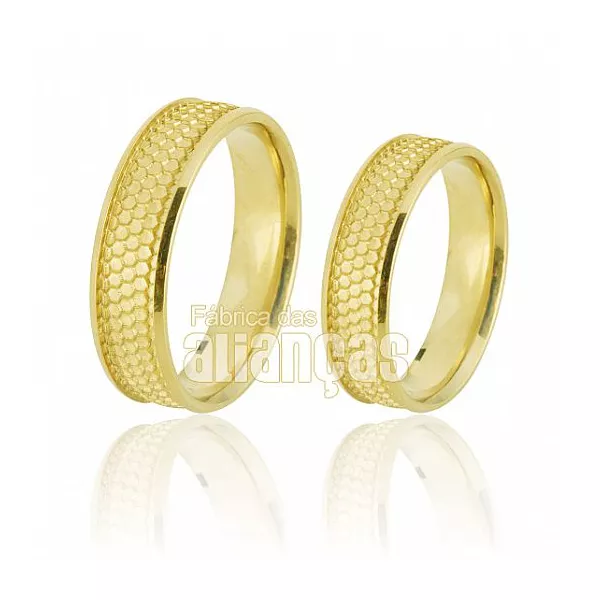 Alianças De Noivado e Casamento Em Ouro Amarelo 18k - FA-668 - Fábrica das Alianças