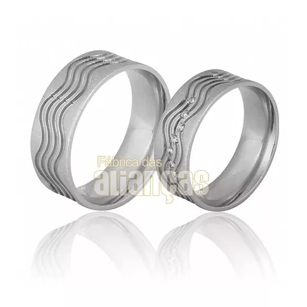 Alianças com Frisos Ondulados em Ouro Branco - FA-675-B - Fábrica das Alianças