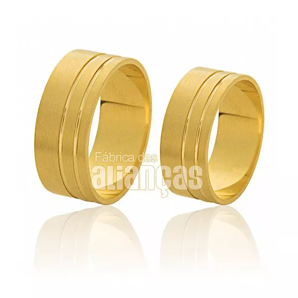 Alianças De Noivado e Casamento Em Ouro Amarelo 18k 0,750 - FA-69 - Fábrica das Alianças