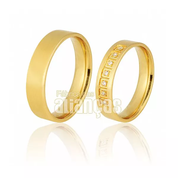 Alianças De Noivado e Casamento Em Ouro Amarelo 18k - FA-712 - Fábrica das Alianças