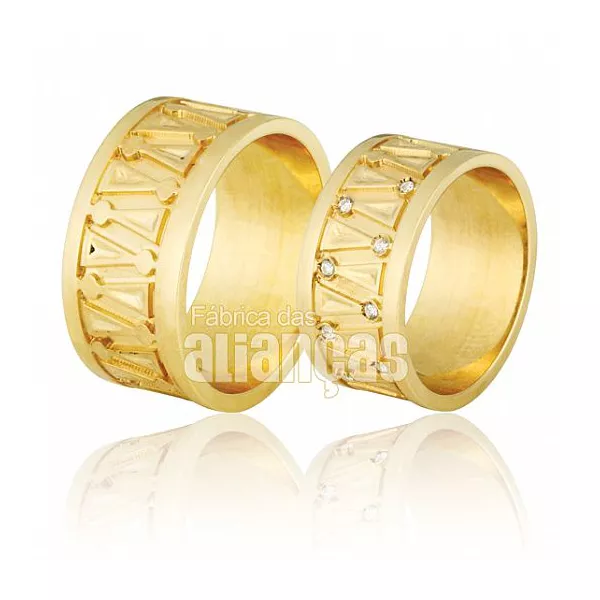 Alianças De Noivado e Casamento Em Ouro Amarelo 18k - FA-717 - Fábrica das Alianças