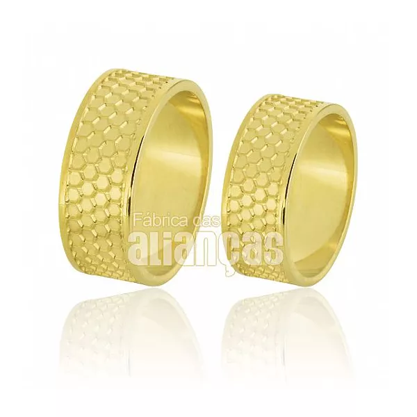 Alianças De Noivado e Casamento Em Ouro Amarelo 18k - FA-719 - Fábrica das Alianças