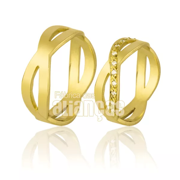 Alianças de Ouro 18k Infinito com Diamantes - FA-721 - Fábrica das Alianças
