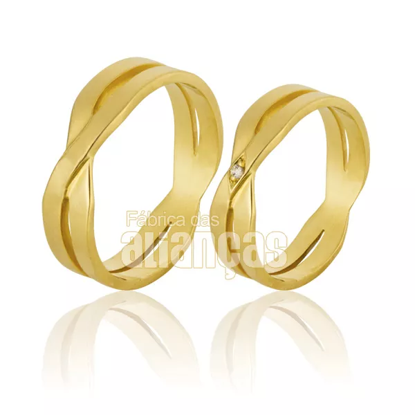Aliança De Noivado e Casamento Em Ouro Amarelo 18k - FA-794 - Fábrica das Alianças