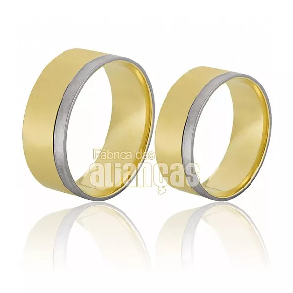 Alianças De Noivado Ouro 18k Duas Cores e Diamantes - FA-329 - Fábrica das Alianças