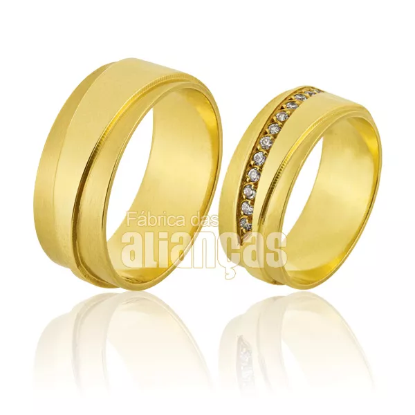 Alianças De Noivado e Casamento Em Ouro Amarelo 18k - FA-823 - Fábrica das Alianças