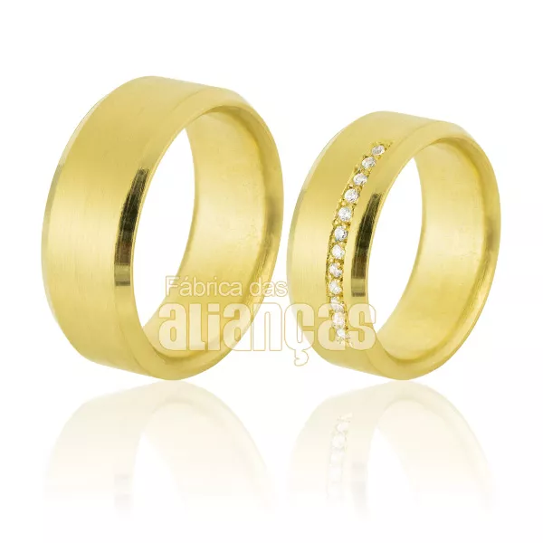Alianças De Ouro 18k com Diamantes - FA-833 - Fábrica das Alianças
