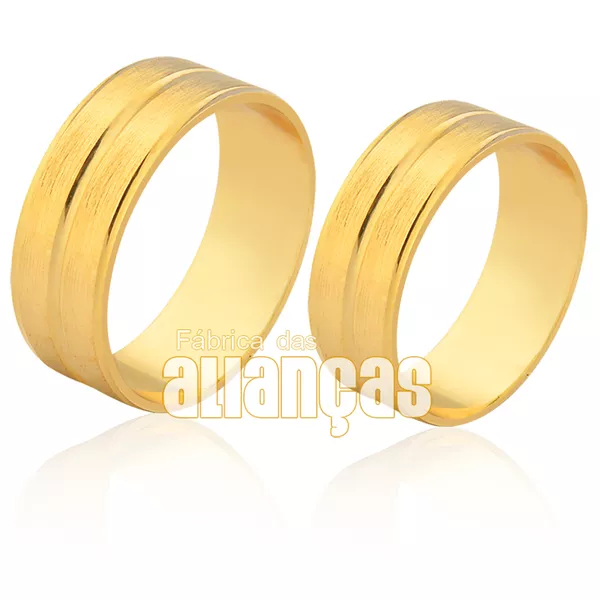 Alianças De Noivado e Casamento Em Ouro 18k Com Friso - FA-1107 - Fábrica das Alianças
