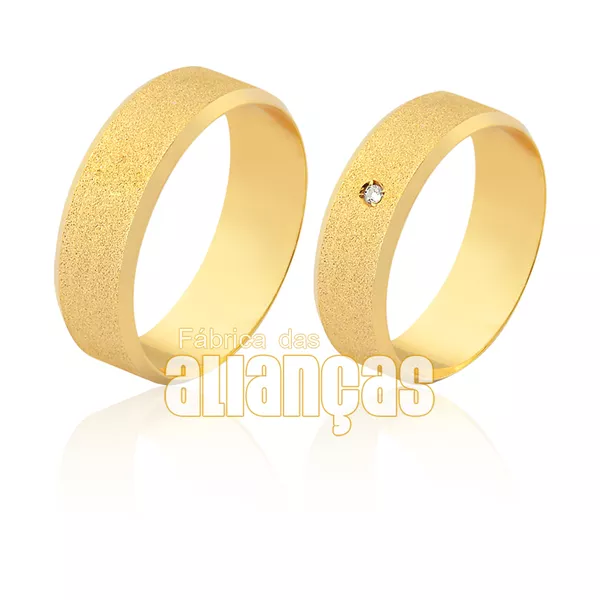 Alianças Em Ouro 18k Com Detalhe Em Brilhante - FA-1596 - Fábrica das Alianças