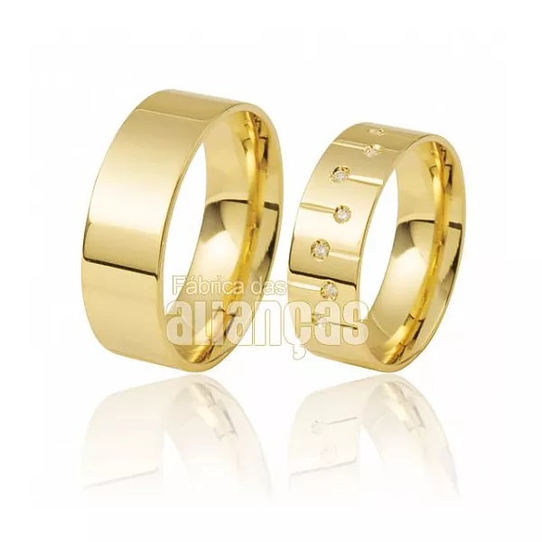 Alianças Anatômica De Ouro Amarelo 18k Com Diamantes - FA-360 - Fábrica das Alianças