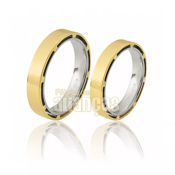 Alianças De Noivado e Casamento Em Ouro Amarelo 18k 0,750 Fa-371 - FA-371 - Fábrica das Alianças