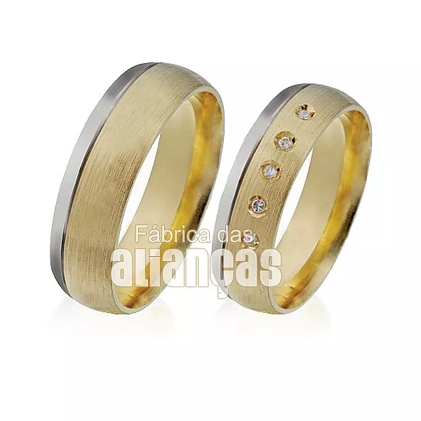 Alianças de Casamento em Ouro Amarelo 18k - FA-433 - Fábrica das Alianças
