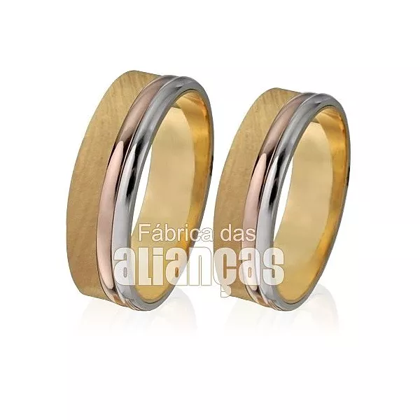 Alianças em Ouro 18k Três Cores - FA-436 - Fábrica das Alianças