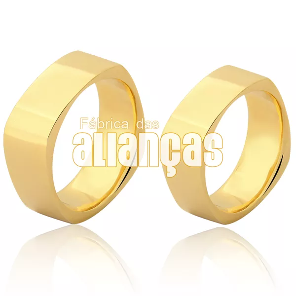 Par de Alianças Quadradas 18K - FA-460 - Fábrica das Alianças