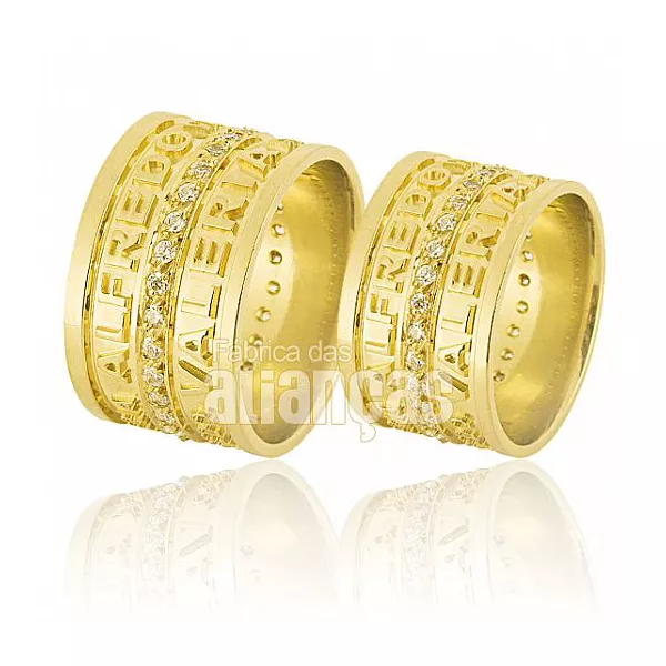 Alianças De Noivado e Casamento Em Ouro Amarelo 18k - FA-597 - Fábrica das Alianças