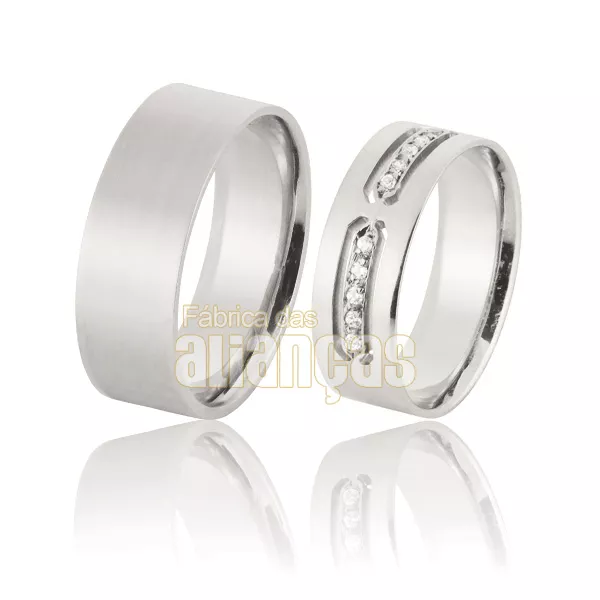 Alianças De Ouro Branco 18k Com Diamantes - FA-891-b - Fábrica das Alianças