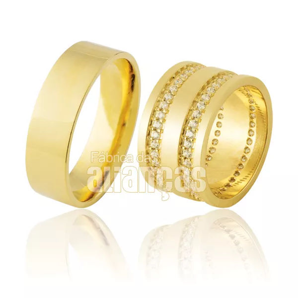 Alianças De Noivado e Casamento Em Ouro Amarelo 18k - FA-911 - Fábrica das Alianças