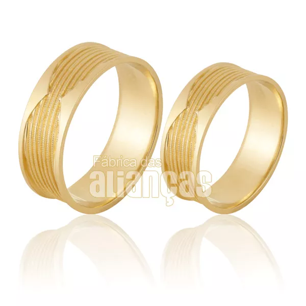 Alianças De Noivado e Casamento Em Ouro Amarelo 18k - FA-912 - Fábrica das Alianças
