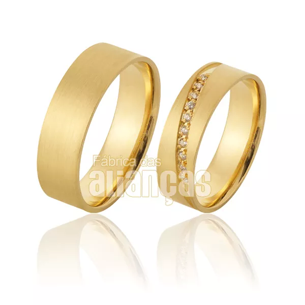 Alianças Com Diamantes De Ouro 18k - FA-924 - Fábrica das Alianças