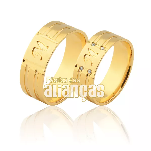 Alianças De Noivado e Casamento Em Ouro Amarelo 18k - FA-935 - Fábrica das Alianças