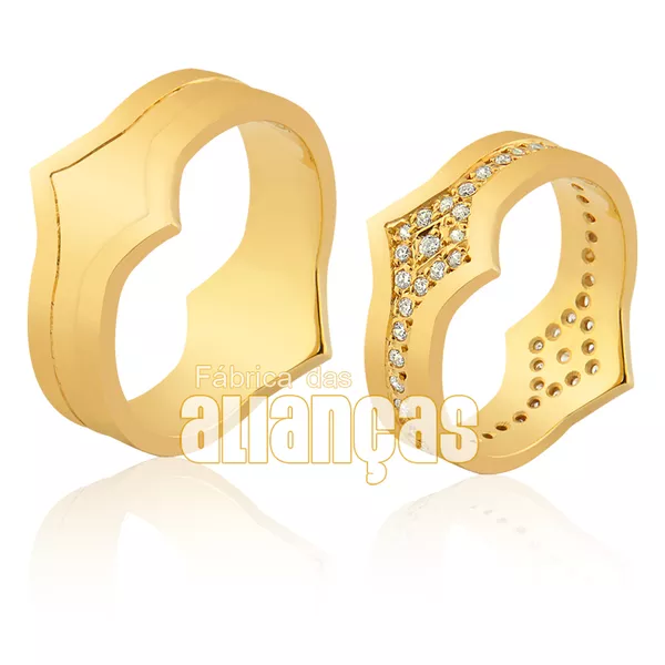 Alianças De Noivado e Casamento Em Ouro Amarelo 18k - FA-942 - Fábrica das Alianças
