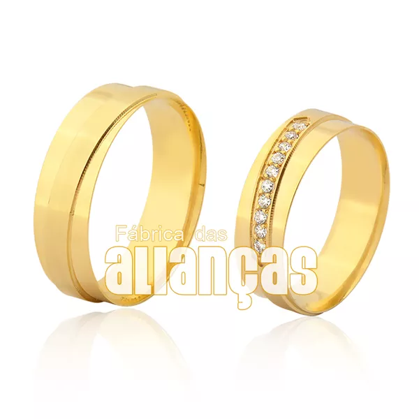 Alianças de Casamento em Ouro 18k 0,750 polida com 6mm - FA-953 - Fábrica das Alianças
