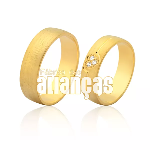 Alianças De Noivado e Casamento Em Ouro Amarelo 18k - FA-966 - Fábrica das Alianças