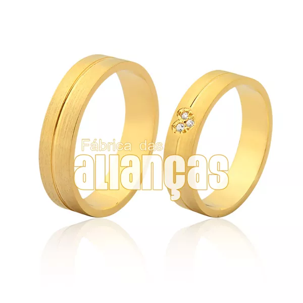 Alianças De Noivado e Casamento Em Ouro Amarelo 18k - FA-975 - Fábrica das Alianças
