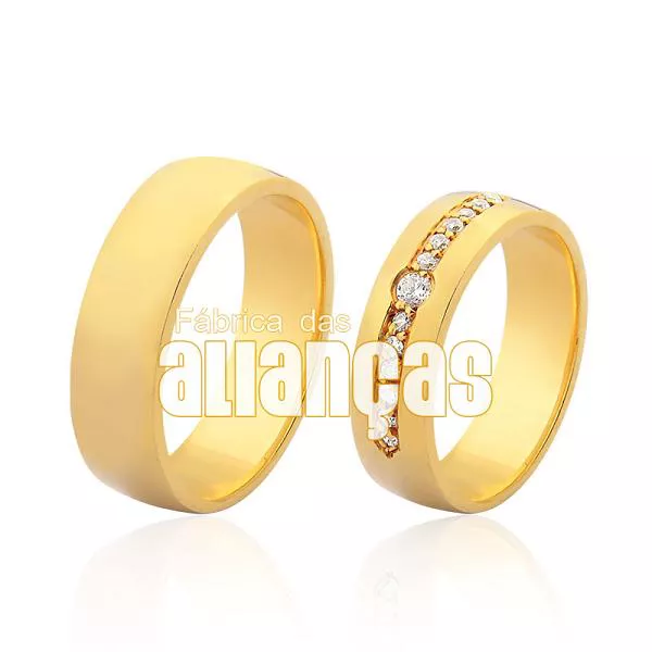 Alianças De Noivado e Casamento Em Ouro Amarelo 18k - FA-982 - Fábrica das Alianças