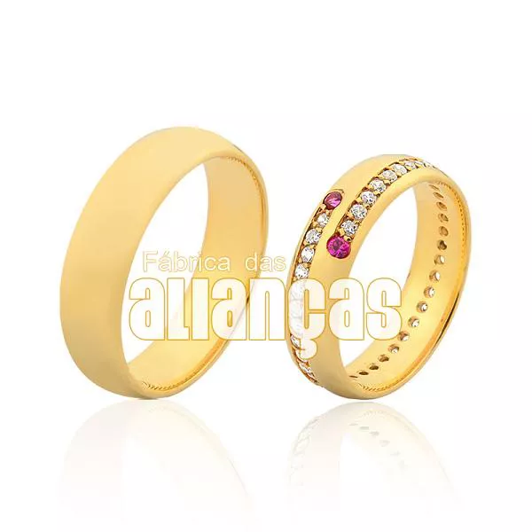 Alianças Rubi De Ouro 18k - FA-984 - Fábrica das Alianças