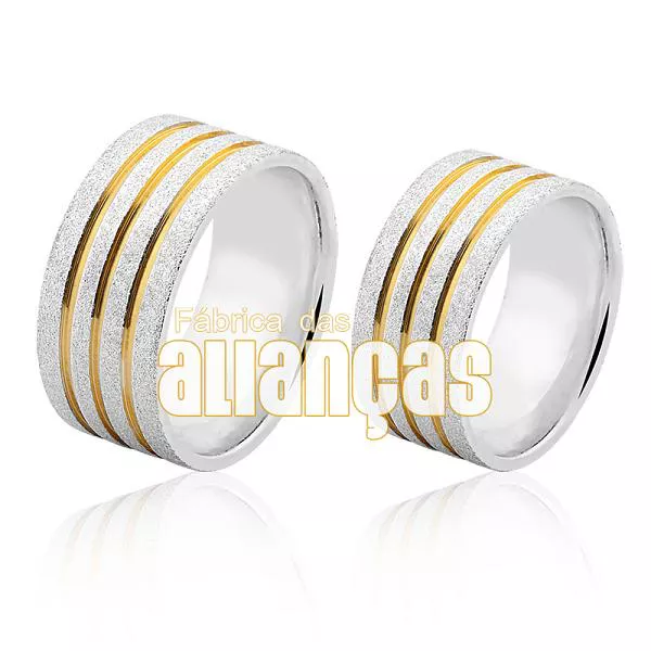 Alianças Em Prata Frisos Com Banho - FA-AG-508 - Fábrica das Alianças
