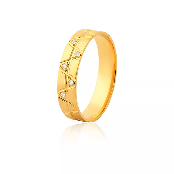 Aliança 05 Diamantes 0,01pontos Ouro Amarelo 18k (4,80mm) - FA-1169-f-unit - Fábrica das Alianças