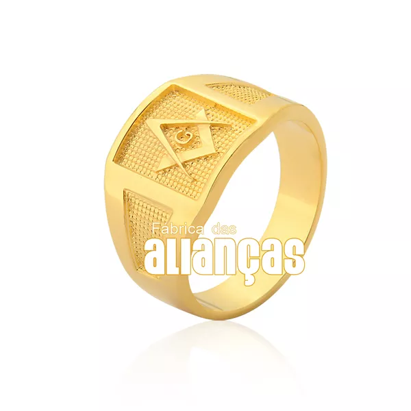 Anel Masculino De Maçonaria Em Ouro Amarelo 18k 0,750 A-11 - A-11 - Fábrica das Alianças