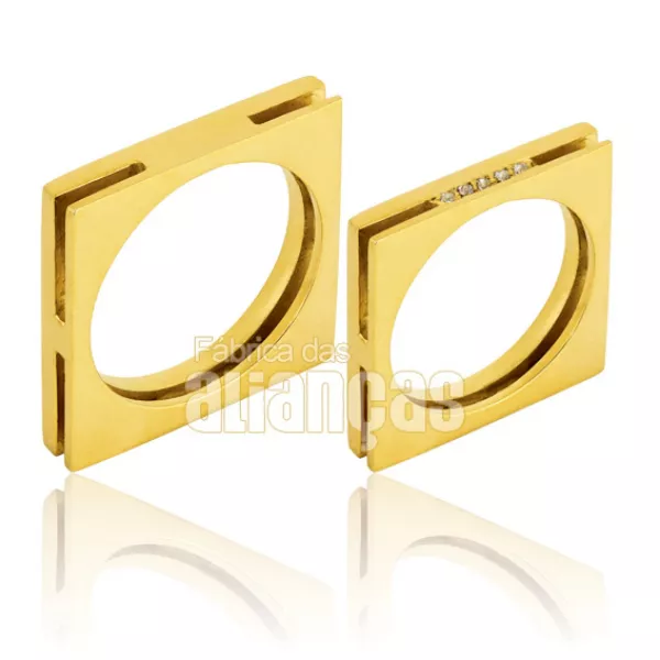 Par de Alianças Quadradas em Ouro 18k - FA-447 - Fábrica das Alianças