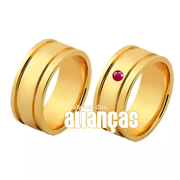 Alianças De Noivado e Casamento Em Ouro Amarelo 18k - FA-1137-R - Fábrica das Alianças