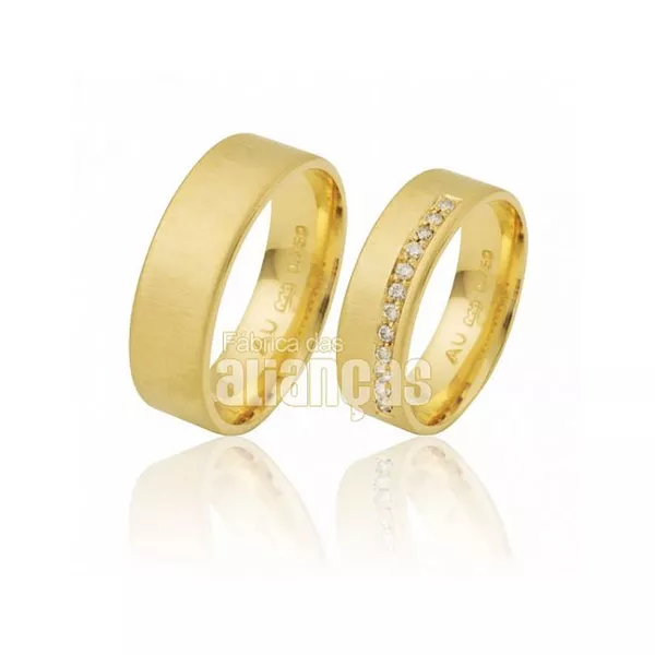 Par De Alianças De Ouro Amarelo 18k - FA-281-Z - Fábrica das Alianças