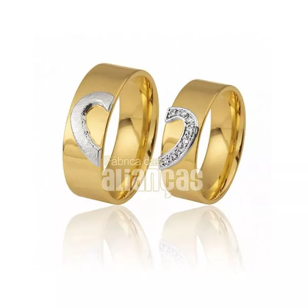 Alianças Modernas De Ouro Com Diamantes - FA-366 - Fábrica das Alianças